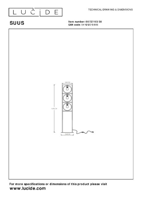 Торшер Lucide Suus 00727/03/30 Торшер Lucide Suus 00727/03/30