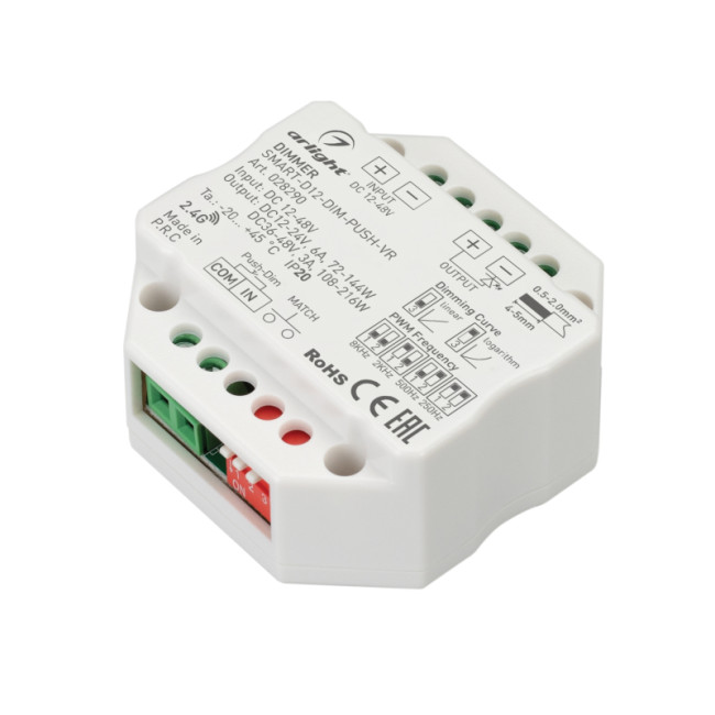 Диммер Arlight Smart-D12-Dim-Push-VR (12-48V, 1x6A, 2.4G) 028290 Диммер Arlight Smart-D12-Dim-Push-VR (12-48V, 1x6A, 2.4G) 028290