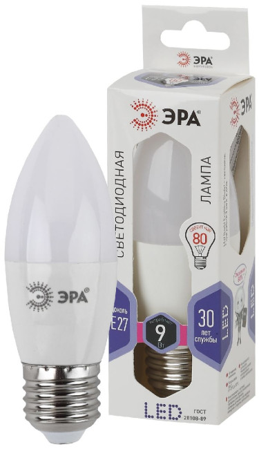 Лампа светодиодная Эра E27 9W 6000K LED B35-9W-860-E27 Б0031410 Лампа светодиодная Эра E27 9W 6000K LED B35-9W-860-E27 Б0031410