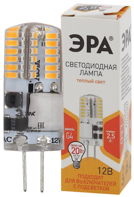 Лампа светодиодная Эра G4 2,5W 2700K LED-JC-2,5W-12V-SLC-827-G4 Б0049089 Лампа светодиодная Эра G4 2,5W 2700K LED-JC-2,5W-12V-SLC-827-G4 Б0049089