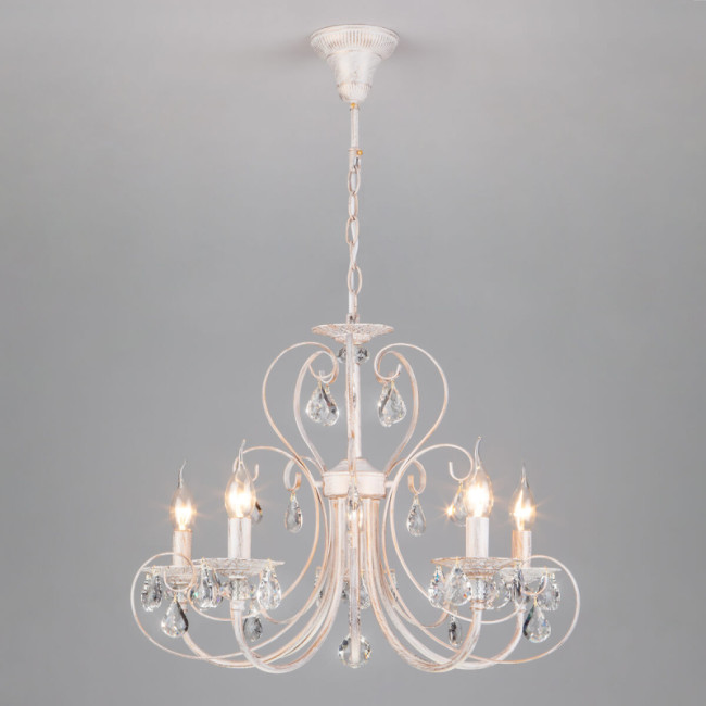 Подвесная люстра Eurosvet 3305/5 белый с золотом/прозрачный хрусталь Strotskis Подвесная люстра Eurosvet 3305/5 белый с золотом/прозрачный хрусталь Strotskis