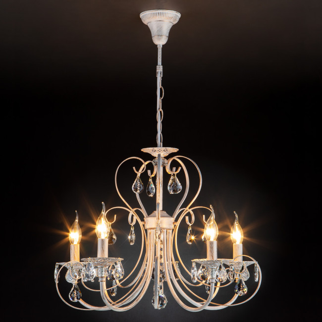 Подвесная люстра Eurosvet 3305/5 белый с золотом/прозрачный хрусталь Strotskis Подвесная люстра Eurosvet 3305/5 белый с золотом/прозрачный хрусталь Strotskis