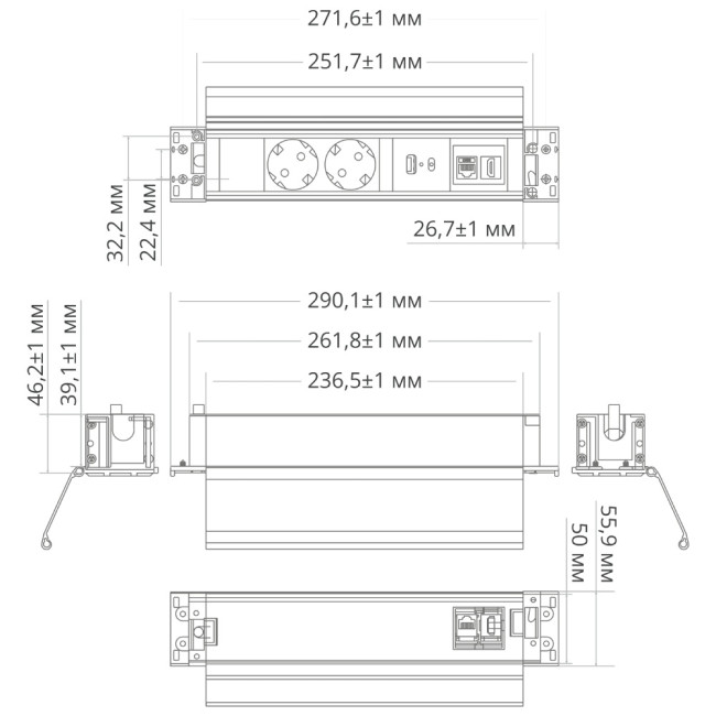 Блок розеток 41T (2 секции, USB + type C + RJ45 + HDMI) Mebax 00-00002593 Блок розеток 41T (2 секции, USB + type C + RJ45 + HDMI) Mebax 00-00002593