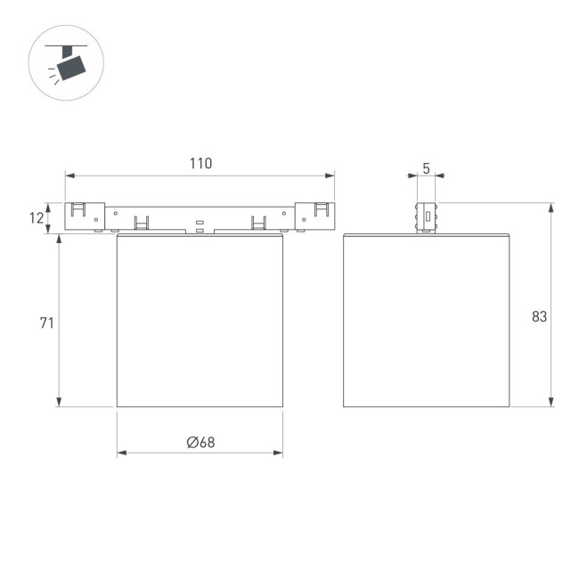 Трековый магнитный светильник Arlight MAG-MICROCOSM-POINT-R68-7W Warm3000 (BK, 36 deg, 24V) (IP20 Металл) 051759 Трековый магнитный светильник Arlight MAG-MICROCOSM-POINT-R68-7W Warm3000 (BK, 36 deg, 24V) (IP20 Металл) 051759