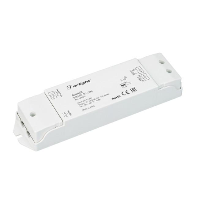 Диммер Arlight Smart-D1-Dim (12-24V, 1x10A, 2.4G) 029920 Диммер Arlight Smart-D1-Dim (12-24V, 1x10A, 2.4G) 029920