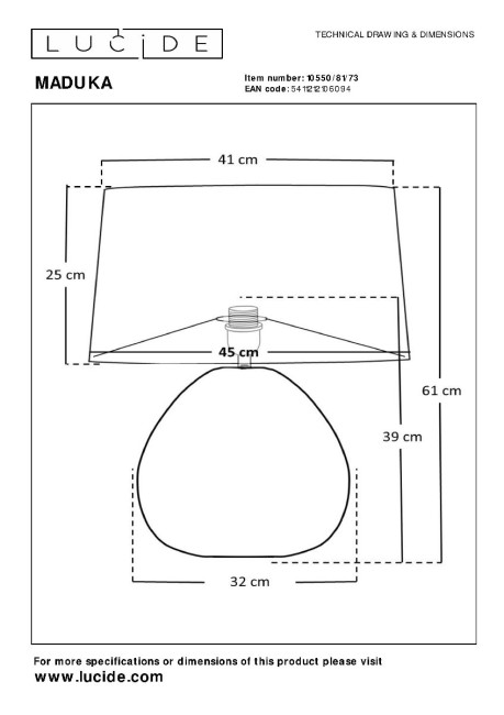 Настольная лампа Lucide Maduka 10550/81/73 Настольная лампа Lucide Maduka 10550/81/73