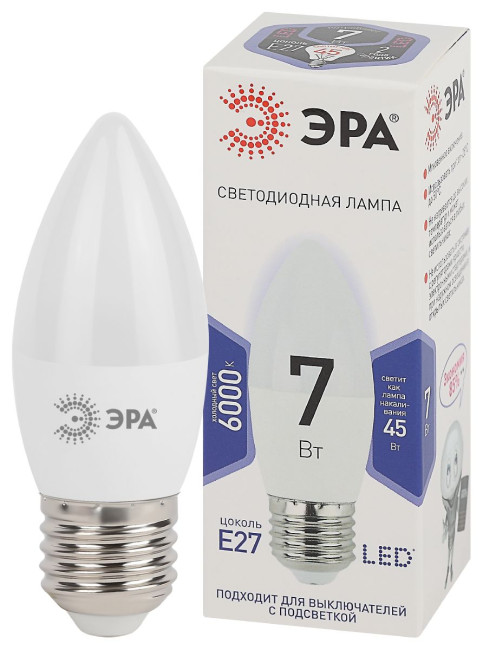Лампа светодиодная Эра E27 7W 6000K LED B35-7W-860-E27 Б0031413 Лампа светодиодная Эра E27 7W 6000K LED B35-7W-860-E27 Б0031413
