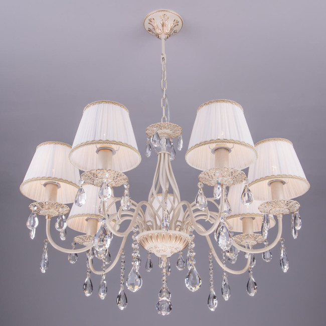 Подвесная люстра Eurosvet 3637/7 белый с золотом/прозрачный хрусталь Strotskis Подвесная люстра Eurosvet 3637/7 белый с золотом/прозрачный хрусталь Strotskis
