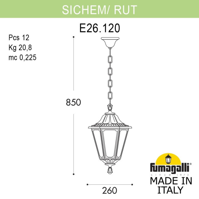 Уличный подвесной светильник Fumagalli SICHEM/RUT E26.120.000.BXE27