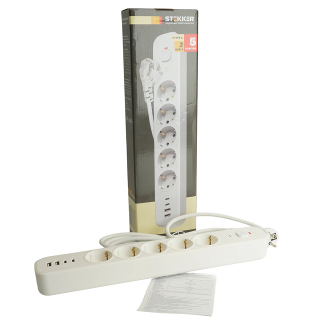 Сетевой фильтр 5-местный с/з и 2 USB-A+2 Type-C Stekker Nova HM21-51-02 50102 Сетевой фильтр 5-местный с/з и 2 USB-A+2 Type-C Stekker Nova HM21-51-02 50102