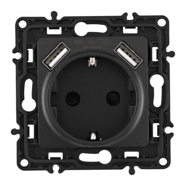 Розетка с заземлением, шторками + 2 USB Arte Milano 217.47-1.black Розетка с заземлением, шторками + 2 USB Arte Milano 217.47-1.black