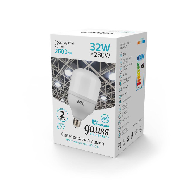 Лампа светодиодная Gauss E27 32W 4000K матовая 63223 Лампа светодиодная Gauss E27 32W 4000K матовая 63223