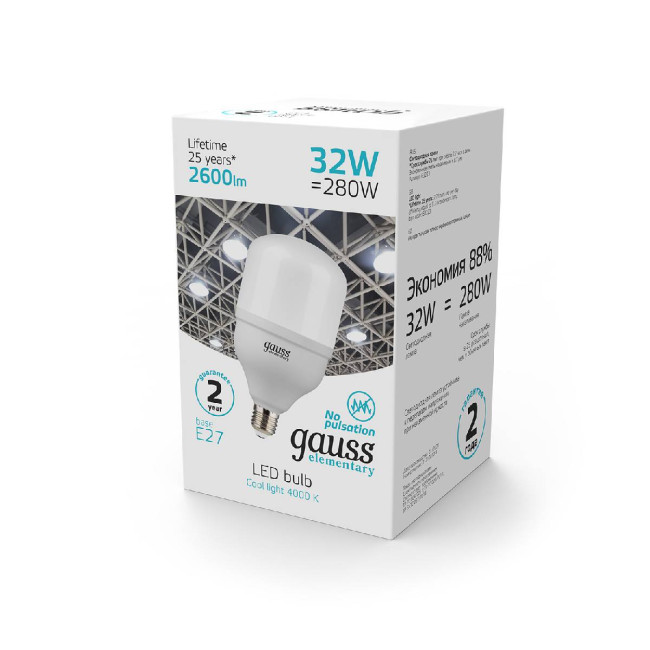 Лампа светодиодная Gauss E27 32W 4000K матовая 63223 Лампа светодиодная Gauss E27 32W 4000K матовая 63223