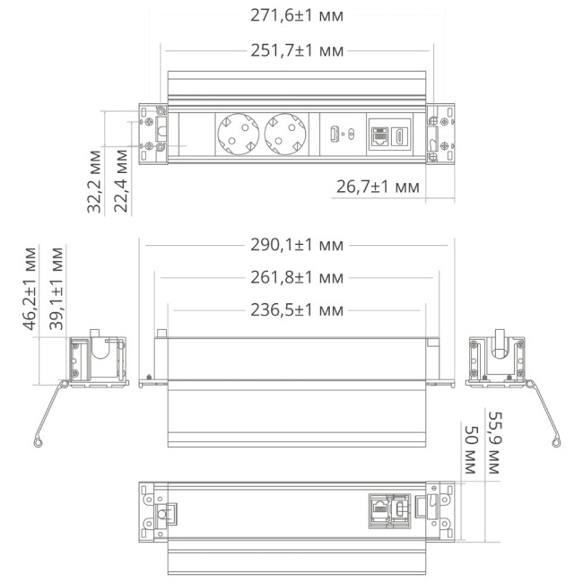 Блок розеток 41P (2 секции, USB + type C + RJ45 + HDMI) Mebax 00-00002596 Блок розеток 41P (2 секции, USB + type C + RJ45 + HDMI) Mebax 00-00002596