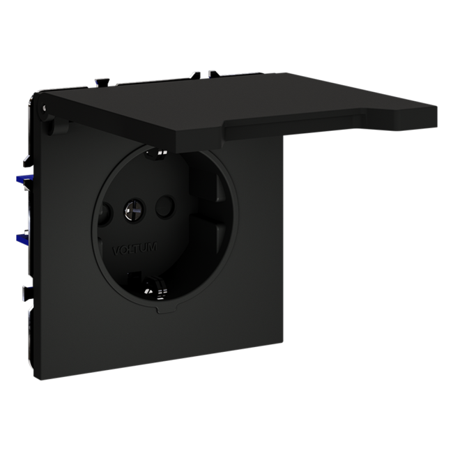 Розетка с защитными шторками и крышкой Voltum S70 VLS040308 (черный матовый) Розетка с защитными шторками и крышкой Voltum S70 VLS040308 (черный матовый)