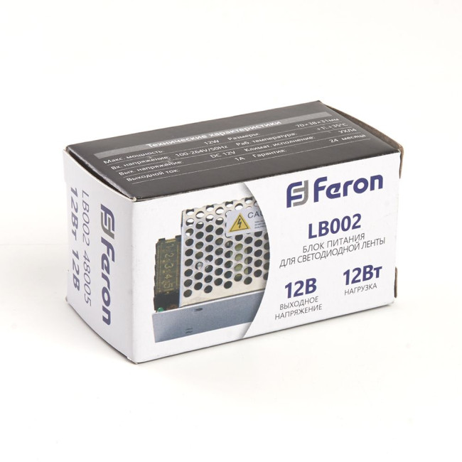 Трансформатор для светодиодной ленты Feron LB002 12Вт 12В IP20 48005 Трансформатор для светодиодной ленты Feron LB002 12Вт 12В IP20 48005