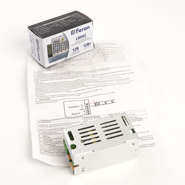 Трансформатор для светодиодной ленты Feron LB002 12Вт 12В IP20 48005 Трансформатор для светодиодной ленты Feron LB002 12Вт 12В IP20 48005