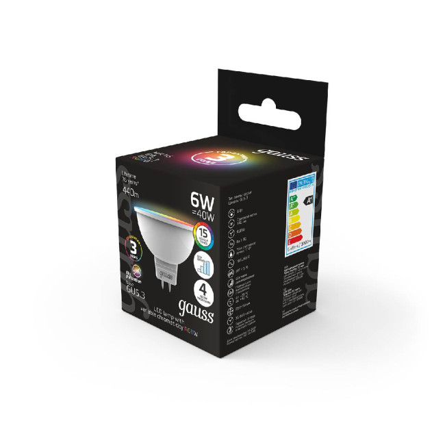 Лампа светодиодная диммируемая Gauss GU5.3 6W RGBW рефлектор матовый 101105406 Лампа светодиодная диммируемая Gauss GU5.3 6W RGBW рефлектор матовый 101105406