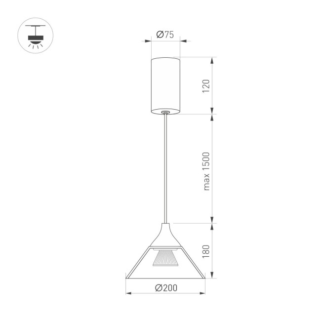 Подвесной светильник Arlight SP-OMBRELLO-HANG-R200-7W Warm3000 (BK, 30 deg, 230V) (IP20 Металл) 059590 Подвесной светильник Arlight SP-OMBRELLO-HANG-R200-7W Warm3000 (BK, 30 deg, 230V) (IP20 Металл) 059590