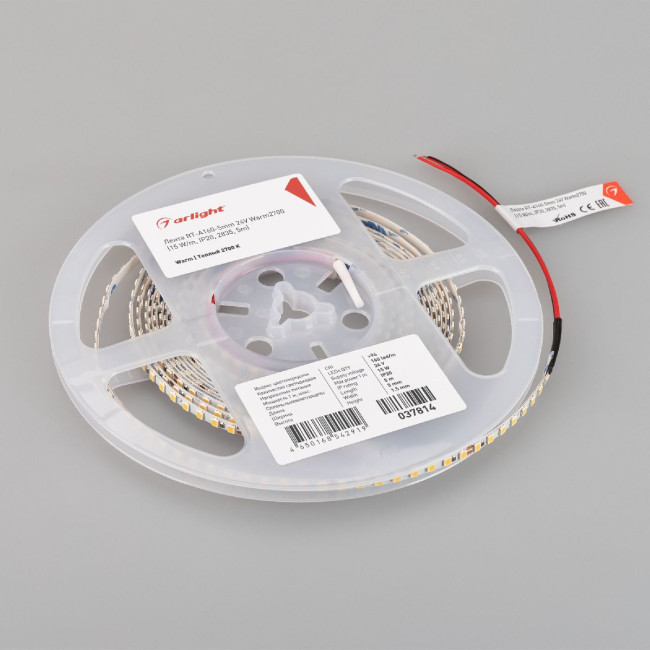 Светодиодная лента Arlight RT-A160-5mm 24V Warm2700 15 W/m, IP20, 2835, 5m 037814 Светодиодная лента Arlight RT-A160-5mm 24V Warm2700 15 W/m, IP20, 2835, 5m 037814