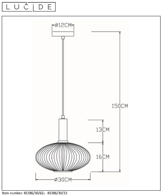 Подвесной светильник Lucide MALOTO 45386/30/33 Подвесной светильник Lucide MALOTO 45386/30/33