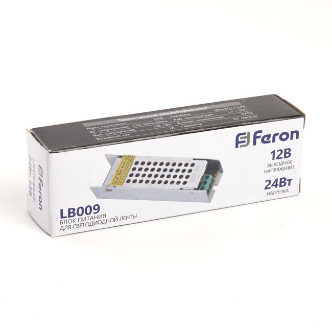 Трансформатор для светодиодной ленты Feron LB009 24Вт 12В IP20 48006 Трансформатор для светодиодной ленты Feron LB009 24Вт 12В IP20 48006