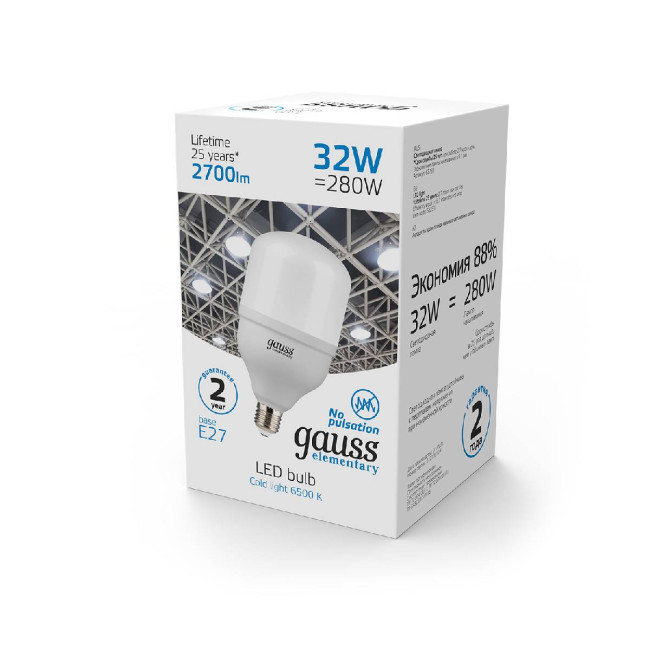 Лампа светодиодная Gauss E27 32W 6500K матовая 63233 Лампа светодиодная Gauss E27 32W 6500K матовая 63233