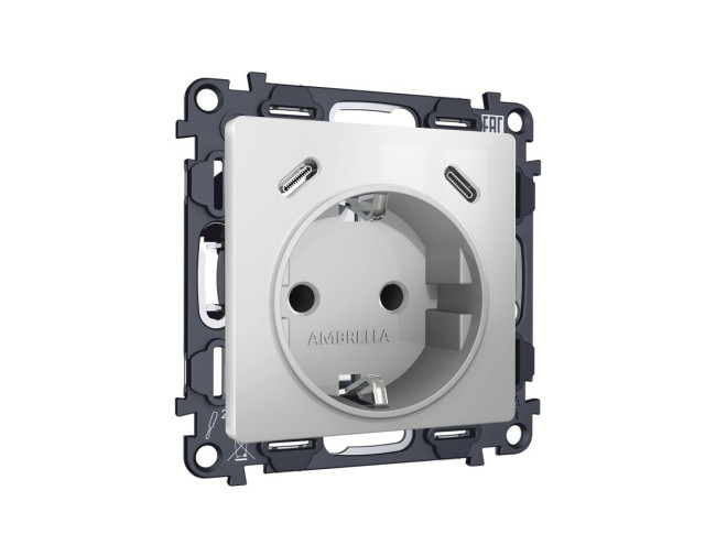 Комплект механизма электрической розетки 2USB С+C 20W с/з на винтовых зажимах 16A-250V Alfa Серебро глянец Quant Ambrella Volt MA410510 (AP4105, VM165) Комплект механизма электрической розетки 2USB С+C 20W с/з на винтовых зажимах 16A-250V Alfa Серебро глянец Quant Ambrella Volt MA410510 (AP4105, VM165)