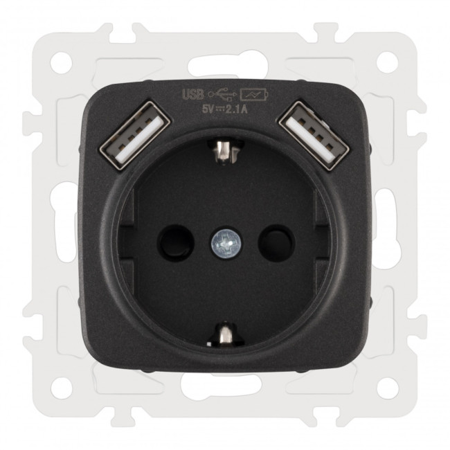Розетка с заземлением, шторками + 2 USB Arte Milano 205.47-1.black Розетка с заземлением, шторками + 2 USB Arte Milano 205.47-1.black