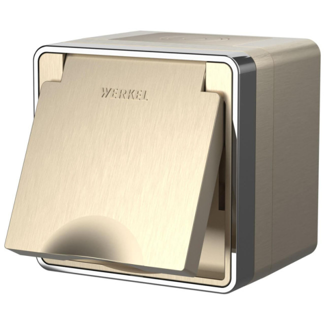 Розетка влагозащищенная с заземлением с защитной крышкой и шторками Werkel Gallant шампань рифленый W5071210 4690389164613 Розетка влагозащищенная с заземлением с защитной крышкой и шторками Werkel Gallant шампань рифленый W5071210 4690389164613