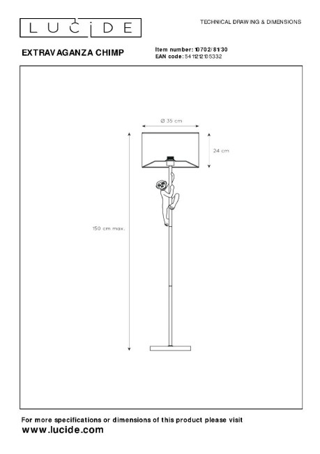 Торшер Lucide Extravaganza Chimp 10702/81/30 Торшер Lucide Extravaganza Chimp 10702/81/30