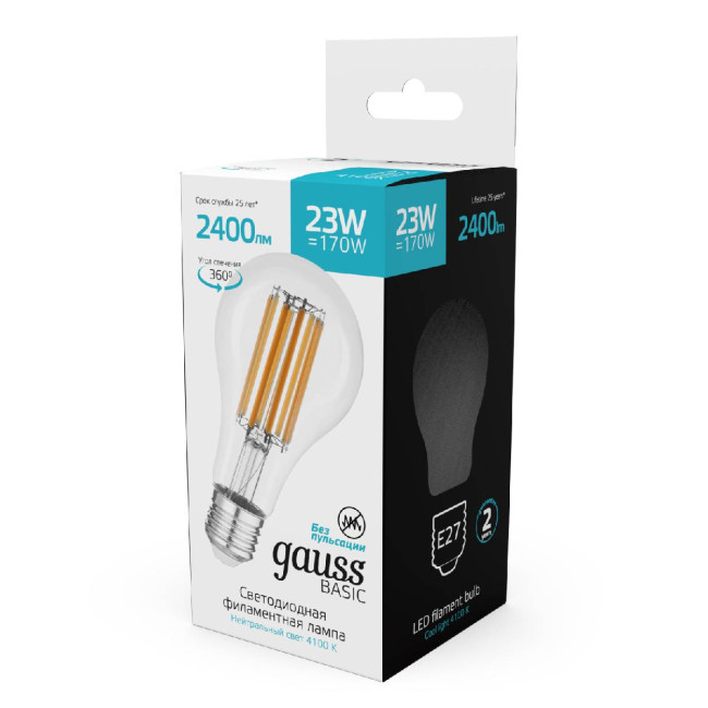 Светодиодная филаментная лампа Gauss Basic Filament E27 23W 4100K 40712232 Светодиодная филаментная лампа Gauss Basic Filament E27 23W 4100K 40712232