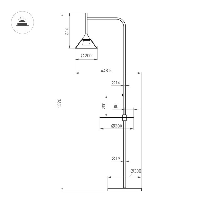Торшер Arlight SP-OMBRELLO-FLOOR-7W Warm3000 (BK, 30 deg, 230V) (IP20 Металл) 059594