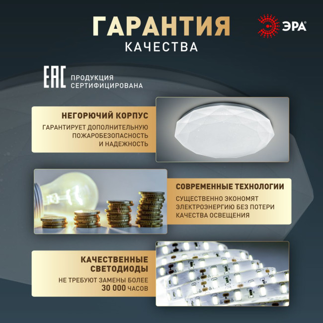 Потолочный светильник Эра Классик без ДУ SPB-6 WH 70W-5K Slim Sparkle