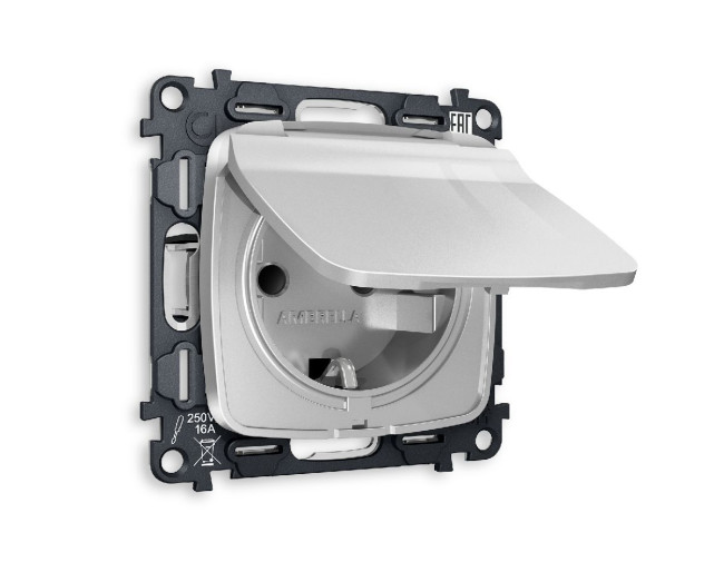 Комплект механизма розетки с/з со шторками и крышкой Ambrella Volt Omega MO408010 Комплект механизма розетки с/з со шторками и крышкой Ambrella Volt Omega MO408010