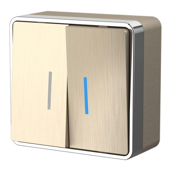 Выключатель двухклавишный с подсветкой Werkel Gallant шампань рифленый W5020110 4690389164200 Выключатель двухклавишный с подсветкой Werkel Gallant шампань рифленый W5020110 4690389164200