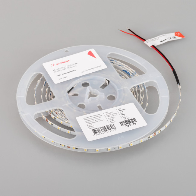 Светодиодная лента Arlight RT-A80-5mm 24V Cool 8K (5 W/m, IP20, 2835, 5m) 037799