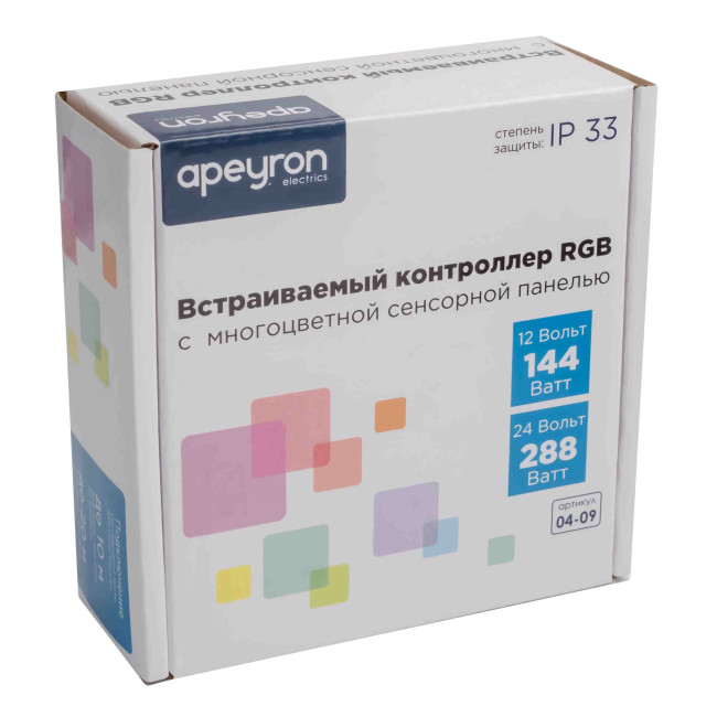 Контроллер RGB Apeyron 12В 144Вт встраиваемый с сенсорной панелью 04-09 Контроллер RGB Apeyron 12В 144Вт встраиваемый с сенсорной панелью 04-09