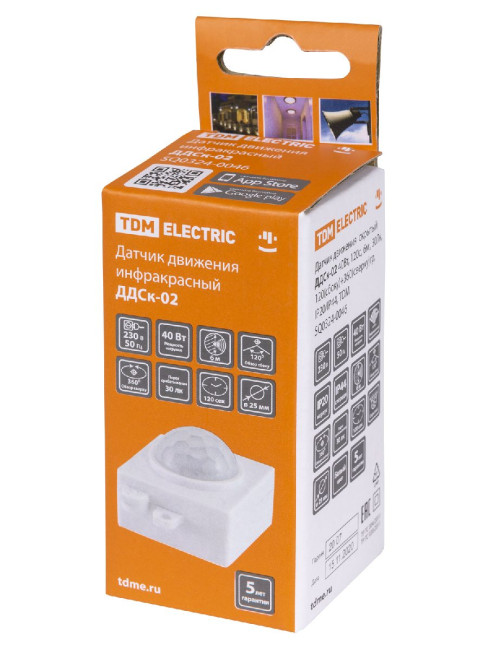 Датчик движения инфракрасный TDM Electric ДДСк-02 SQ0324-0046 Датчик движения инфракрасный TDM Electric ДДСк-02 SQ0324-0046