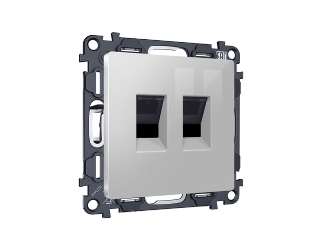 Комплект механизма компьютерной двойной розетки RJ-45 Ambrella Volt MA412110 (8P8C) CAT6 с автоматической защитной шторкой Alfa Серебро глянец Quant Комплект механизма компьютерной двойной розетки RJ-45 Ambrella Volt MA412110 (8P8C) CAT6 с автоматической защитной шторкой Alfa Серебро глянец Quant