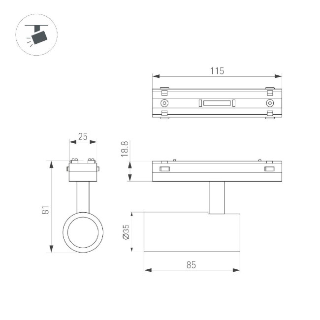 Трековый магнитный светильник Arlight MAG-VIBE-SPOT-R35-8W Day4000 (BK, 24 deg, 48V) 044461