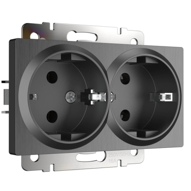 Розетка двойная с заземлением Werkel графит рифленый W1172004 4690389158650 Розетка двойная с заземлением Werkel графит рифленый W1172004 4690389158650