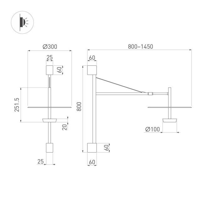 Бра Arlight SP-CAMPANA-WALL-L1450-9W Warm3000 (BK, 130 deg, 230V, TELESCOPIC) (IP20 Металл) 059596 Бра Arlight SP-CAMPANA-WALL-L1450-9W Warm3000 (BK, 130 deg, 230V, TELESCOPIC) (IP20 Металл) 059596