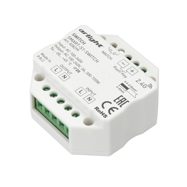 Контроллер-выключатель Arlight Smart-S1-Switch (230V, 3A, 2.4G) 028299 Контроллер-выключатель Arlight Smart-S1-Switch (230V, 3A, 2.4G) 028299