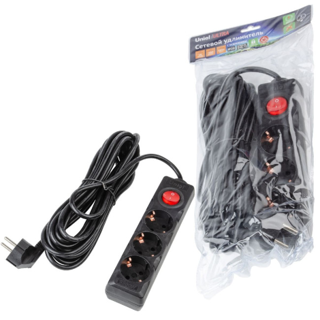 Удлинитель бытовой Uniel Ultra S-GCU3-7B BLACK UL-00010020