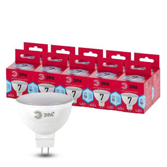 Лампа светодиодная Эра GU5.3 7W 4000K LED MR16-7W-840-GU5.3 R Б0050690