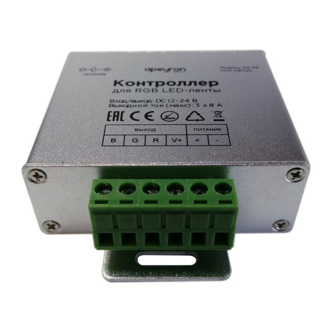 Контроллер RGB Apeyron 12/24В 288/576Вт 3 канала*8А IP20 пульт радио 04-39 Контроллер RGB Apeyron 12/24В 288/576Вт 3 канала*8А IP20 пульт радио 04-39