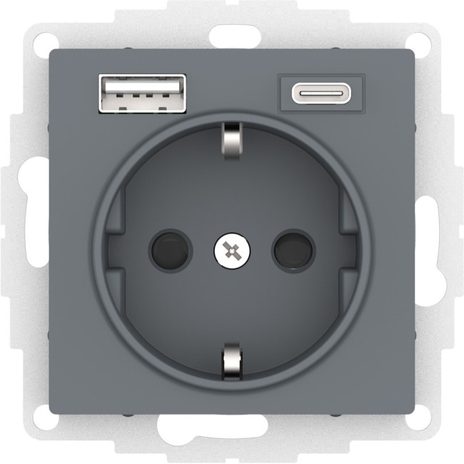 Розетка 16А с USB A+C (5В/2,4А/3 А, 2х5В/1,5А), мех Systeme Electric AtlasDesign Грифель ATN000732 Розетка 16А с USB A+C (5В/2,4А/3 А, 2х5В/1,5А), мех Systeme Electric AtlasDesign Грифель ATN000732
