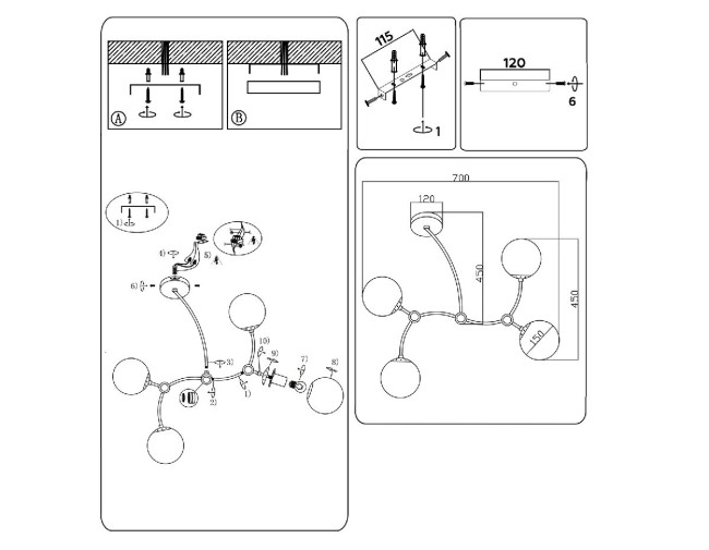 Люстра на штанге Ambrella Light Modern TR2544 Люстра на штанге Ambrella Light Modern TR2544
