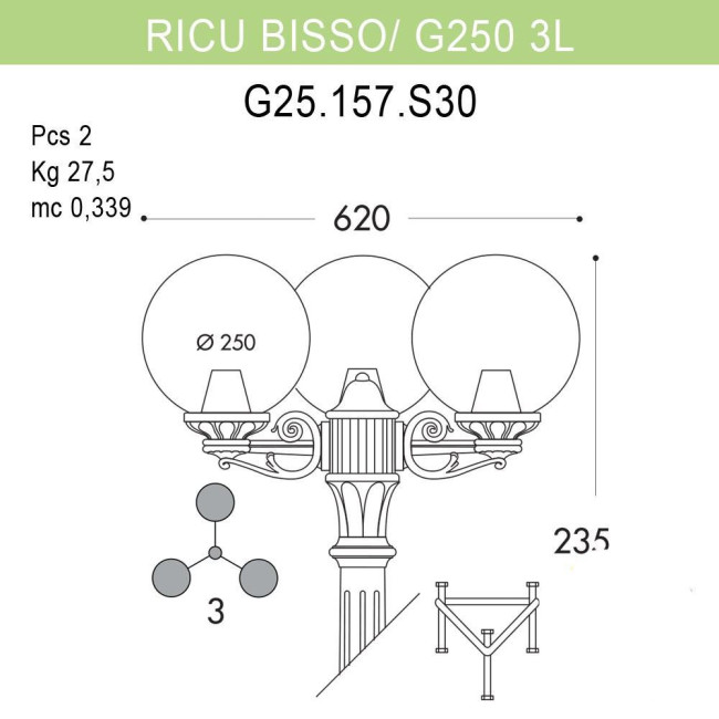 Уличный фонарь Fumagalli Ricu Bisso/G250 3L G25.157.S30.BZE27 Уличный фонарь Fumagalli Ricu Bisso/G250 3L G25.157.S30.BZE27